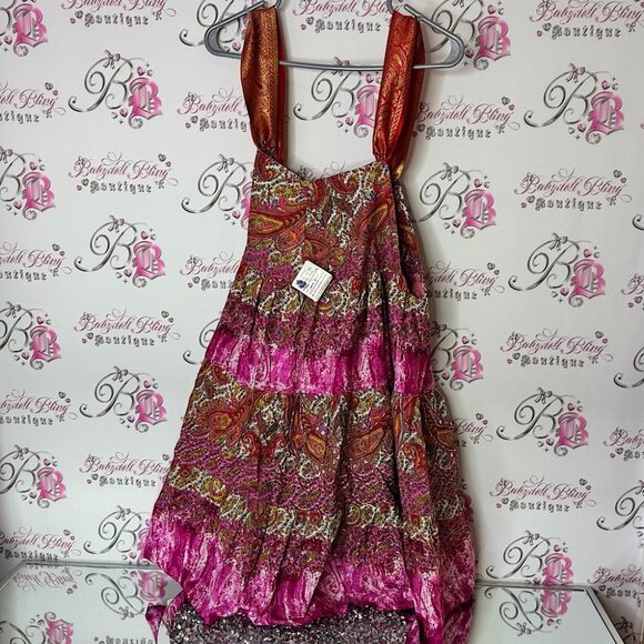 Dazzling designs dress Colorful Paisley Print handmade Pink and Orange Accents